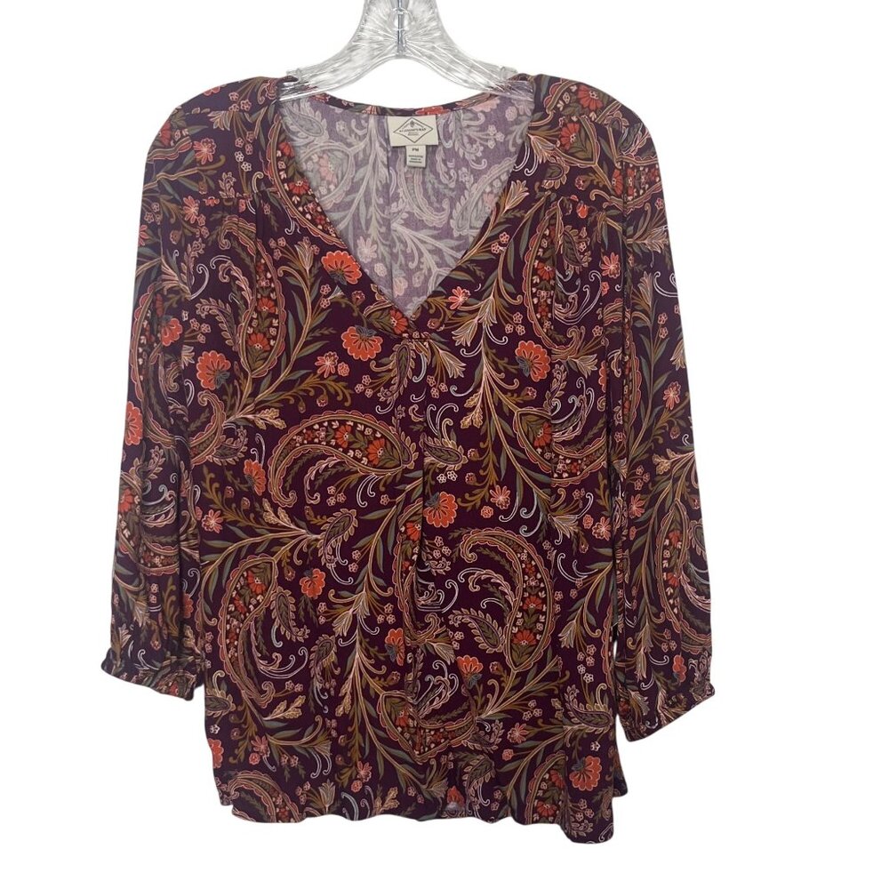 St Johns Bay Paisley Print‎ Shirt Womens PM Petite Medium Red New Long Sleeve